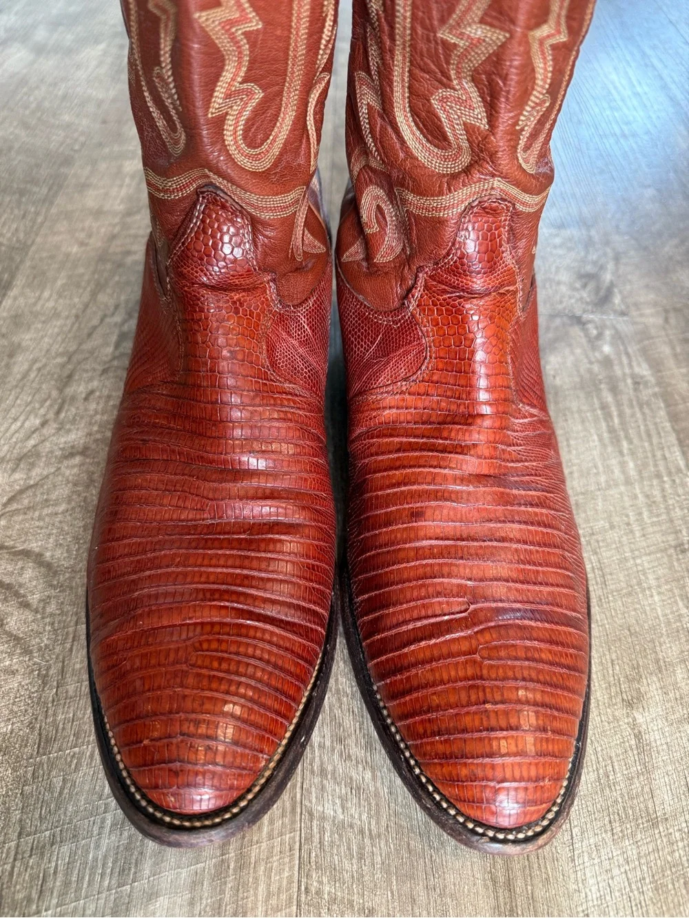 Mens Vintage Justin 8303 Teju Lizard Exotic Cowboy Western Boots sz 10.5 E